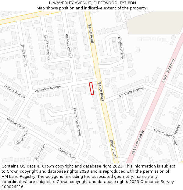 1, WAVERLEY AVENUE, FLEETWOOD, FY7 8BN: Location map and indicative extent of plot