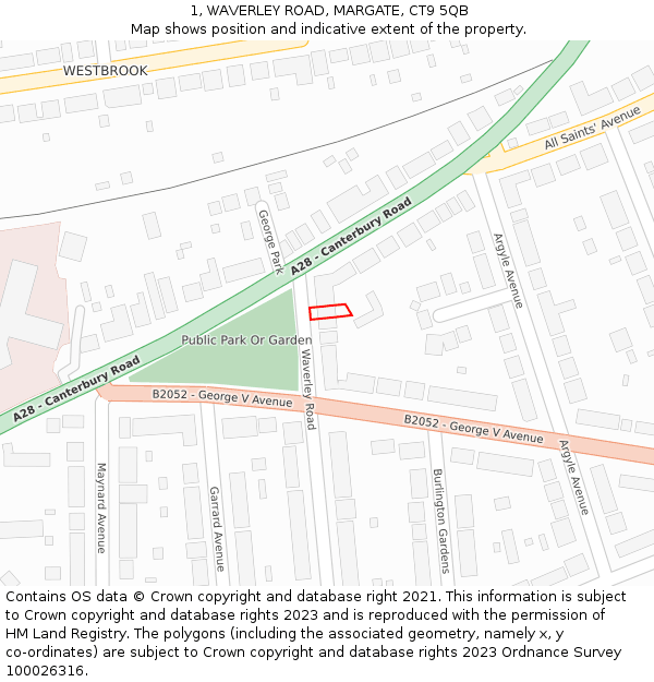 1, WAVERLEY ROAD, MARGATE, CT9 5QB: Location map and indicative extent of plot