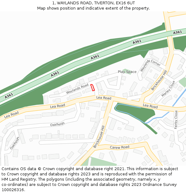 1, WAYLANDS ROAD, TIVERTON, EX16 6UT: Location map and indicative extent of plot