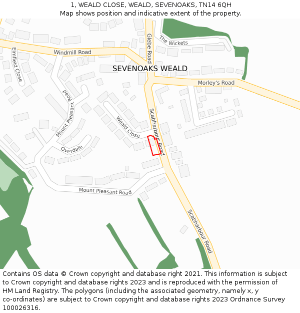 1, WEALD CLOSE, WEALD, SEVENOAKS, TN14 6QH: Location map and indicative extent of plot