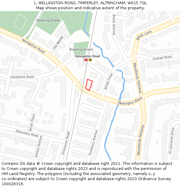 1, WELLINGTON ROAD, TIMPERLEY, ALTRINCHAM, WA15 7QL: Location map and indicative extent of plot