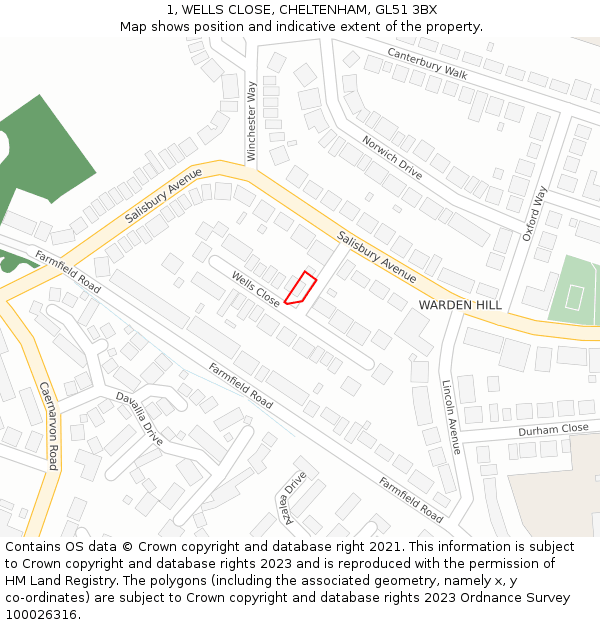 1, WELLS CLOSE, CHELTENHAM, GL51 3BX: Location map and indicative extent of plot
