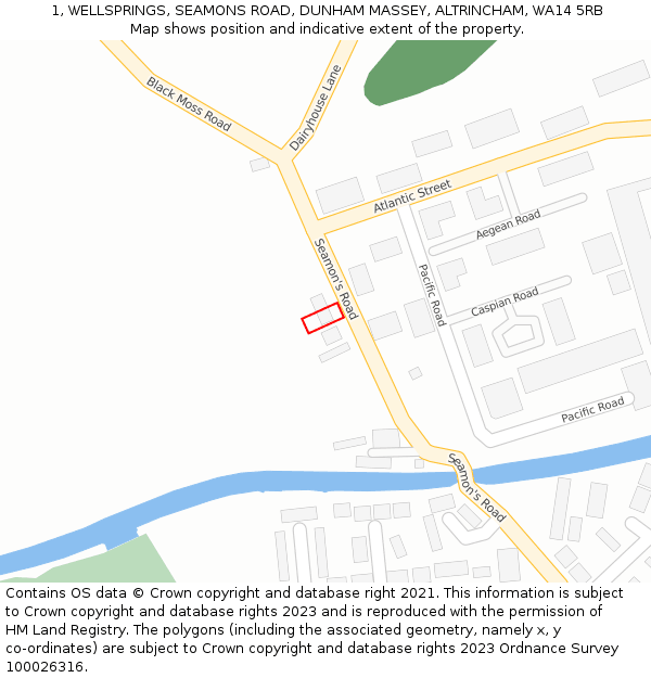 1, WELLSPRINGS, SEAMONS ROAD, DUNHAM MASSEY, ALTRINCHAM, WA14 5RB: Location map and indicative extent of plot
