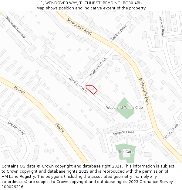 1, WENDOVER WAY, TILEHURST, READING, RG30 4RU: Location map and indicative extent of plot