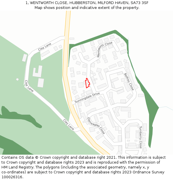 1, WENTWORTH CLOSE, HUBBERSTON, MILFORD HAVEN, SA73 3SF: Location map and indicative extent of plot