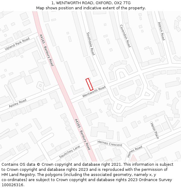 1, WENTWORTH ROAD, OXFORD, OX2 7TG: Location map and indicative extent of plot