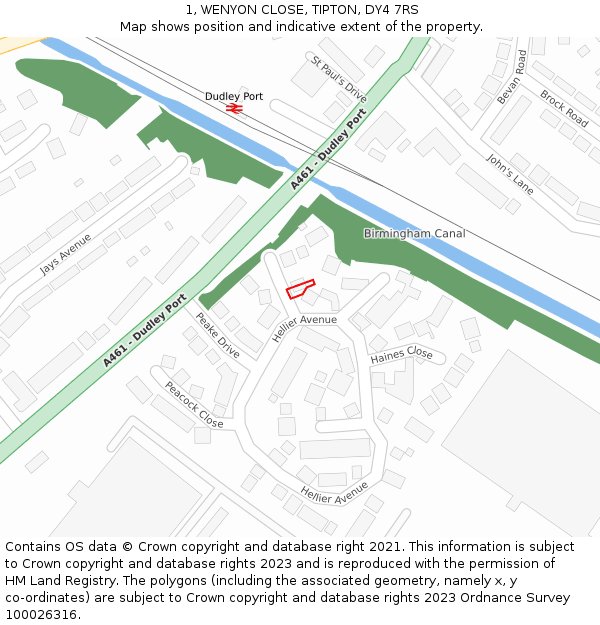 1, WENYON CLOSE, TIPTON, DY4 7RS: Location map and indicative extent of plot