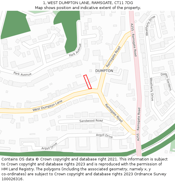 1, WEST DUMPTON LANE, RAMSGATE, CT11 7DG: Location map and indicative extent of plot