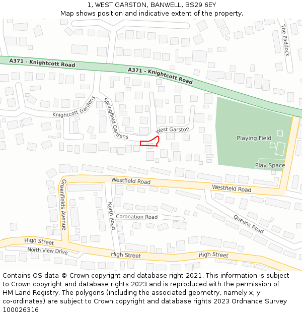 1, WEST GARSTON, BANWELL, BS29 6EY: Location map and indicative extent of plot