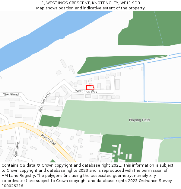 1, WEST INGS CRESCENT, KNOTTINGLEY, WF11 9DR: Location map and indicative extent of plot