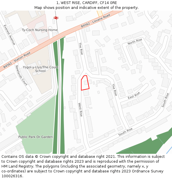 1, WEST RISE, CARDIFF, CF14 0RE: Location map and indicative extent of plot