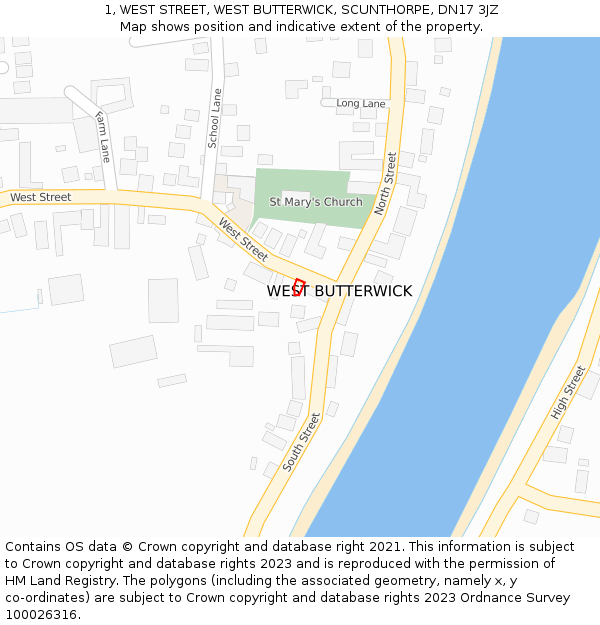 1, WEST STREET, WEST BUTTERWICK, SCUNTHORPE, DN17 3JZ: Location map and indicative extent of plot