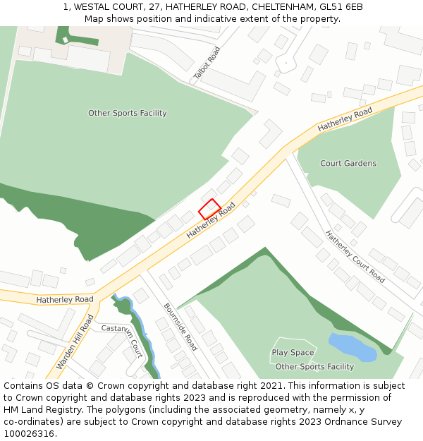 1, WESTAL COURT, 27, HATHERLEY ROAD, CHELTENHAM, GL51 6EB: Location map and indicative extent of plot