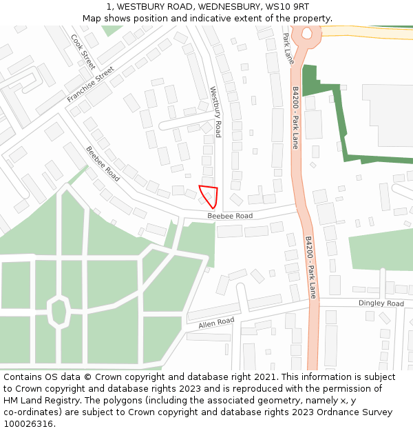 1, WESTBURY ROAD, WEDNESBURY, WS10 9RT: Location map and indicative extent of plot