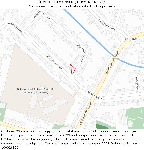 1, WESTERN CRESCENT, LINCOLN, LN6 7TD: Location map and indicative extent of plot