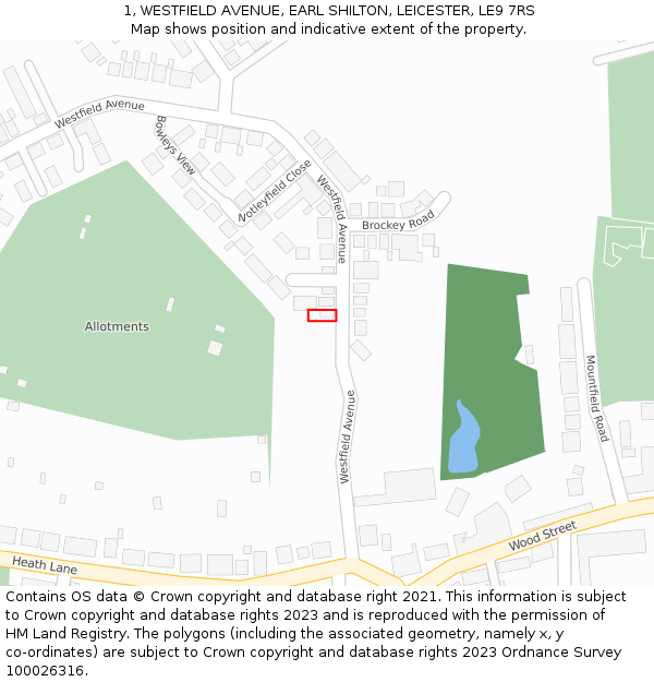 1, WESTFIELD AVENUE, EARL SHILTON, LEICESTER, LE9 7RS: Location map and indicative extent of plot