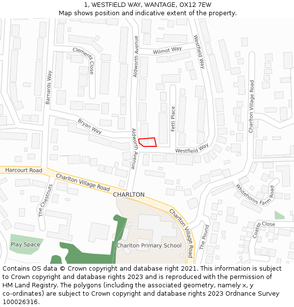 1, WESTFIELD WAY, WANTAGE, OX12 7EW: Location map and indicative extent of plot