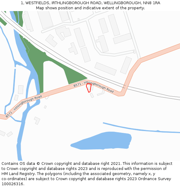 1, WESTFIELDS, IRTHLINGBOROUGH ROAD, WELLINGBOROUGH, NN8 1RA: Location map and indicative extent of plot