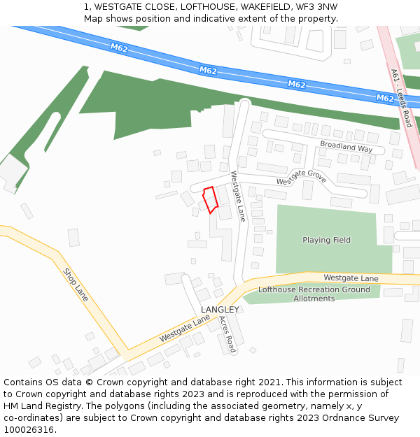 1, WESTGATE CLOSE, LOFTHOUSE, WAKEFIELD, WF3 3NW: Location map and indicative extent of plot