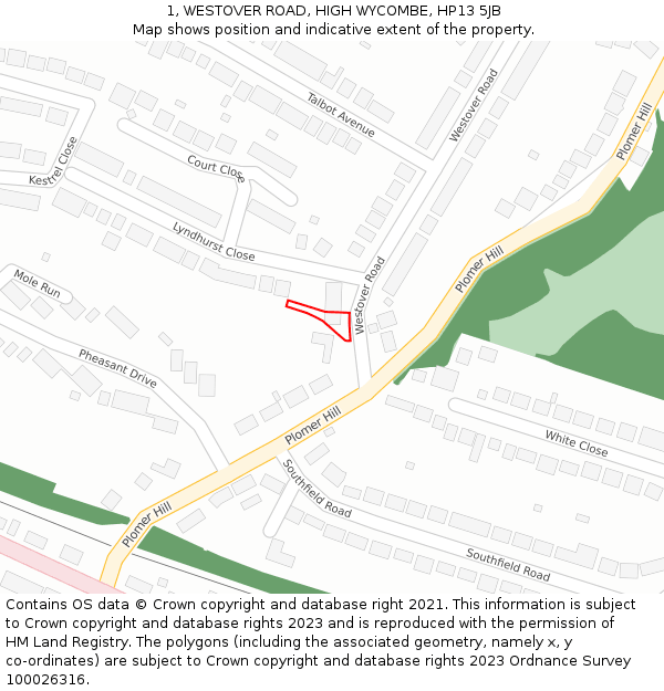 1, WESTOVER ROAD, HIGH WYCOMBE, HP13 5JB: Location map and indicative extent of plot