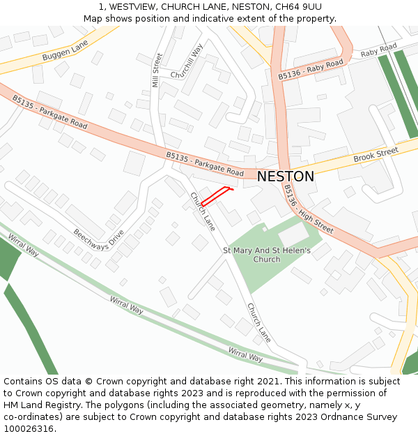 1, WESTVIEW, CHURCH LANE, NESTON, CH64 9UU: Location map and indicative extent of plot