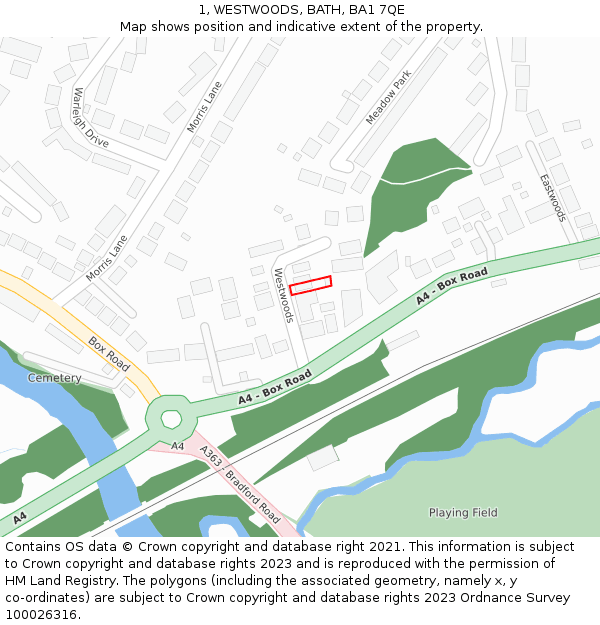 1, WESTWOODS, BATH, BA1 7QE: Location map and indicative extent of plot