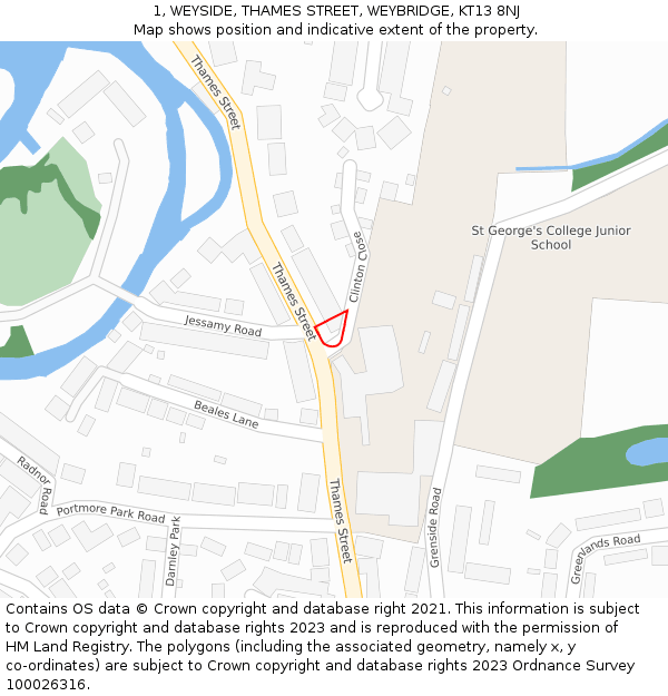 1, WEYSIDE, THAMES STREET, WEYBRIDGE, KT13 8NJ: Location map and indicative extent of plot