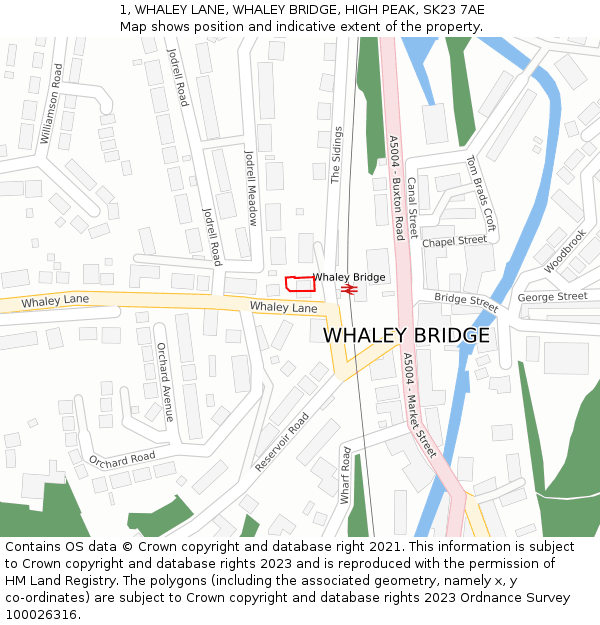 1, WHALEY LANE, WHALEY BRIDGE, HIGH PEAK, SK23 7AE: Location map and indicative extent of plot
