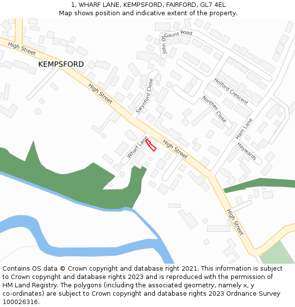 1, WHARF LANE, KEMPSFORD, FAIRFORD, GL7 4EL: Location map and indicative extent of plot