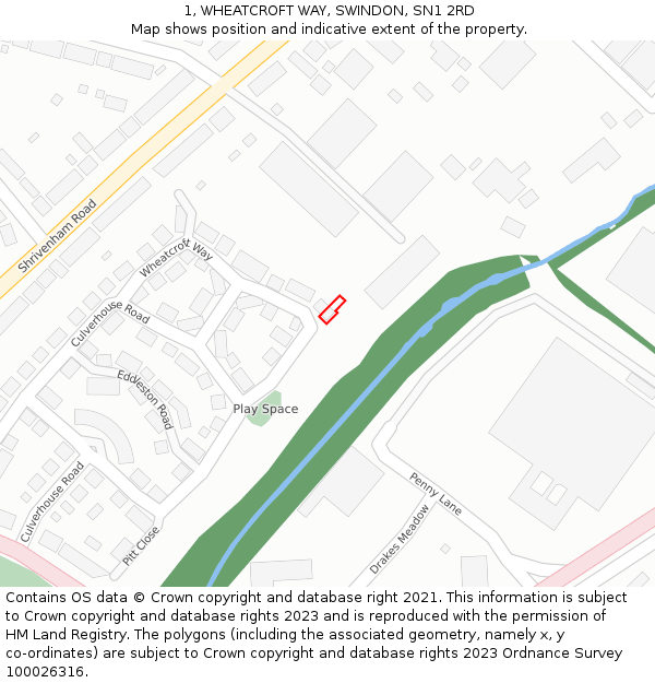 1, WHEATCROFT WAY, SWINDON, SN1 2RD: Location map and indicative extent of plot