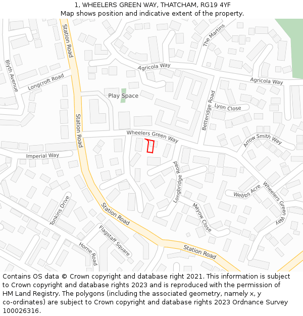 1, WHEELERS GREEN WAY, THATCHAM, RG19 4YF: Location map and indicative extent of plot