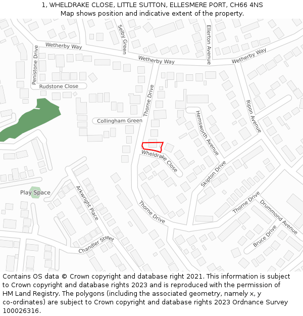 1, WHELDRAKE CLOSE, LITTLE SUTTON, ELLESMERE PORT, CH66 4NS: Location map and indicative extent of plot
