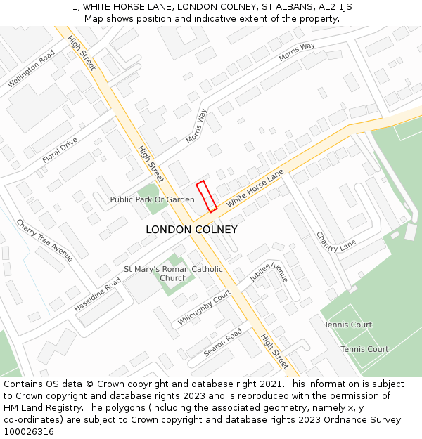 1, WHITE HORSE LANE, LONDON COLNEY, ST ALBANS, AL2 1JS: Location map and indicative extent of plot