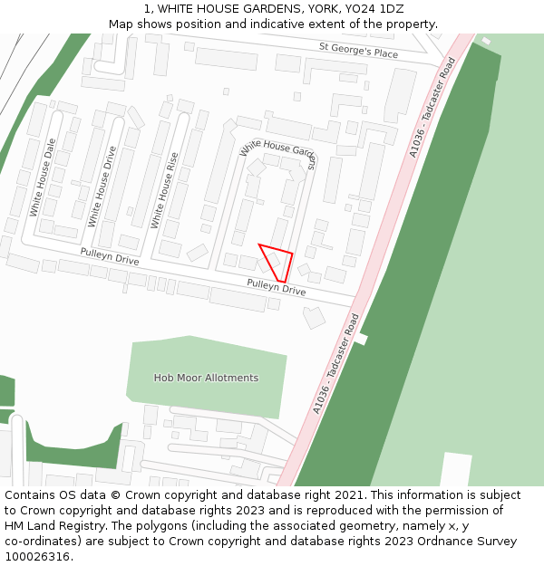 1, WHITE HOUSE GARDENS, YORK, YO24 1DZ: Location map and indicative extent of plot