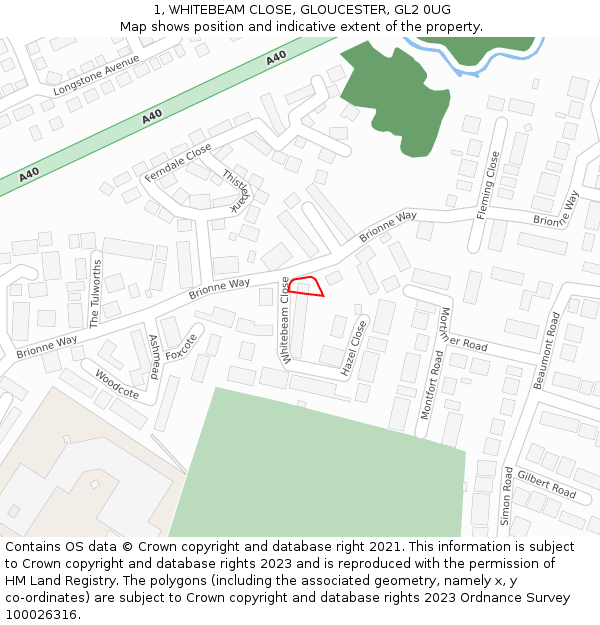 1, WHITEBEAM CLOSE, GLOUCESTER, GL2 0UG: Location map and indicative extent of plot