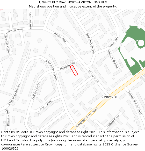 1, WHITFIELD WAY, NORTHAMPTON, NN2 8LG: Location map and indicative extent of plot