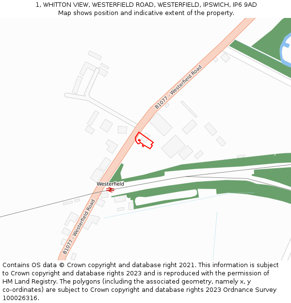 1, WHITTON VIEW, WESTERFIELD ROAD, WESTERFIELD, IPSWICH, IP6 9AD: Location map and indicative extent of plot