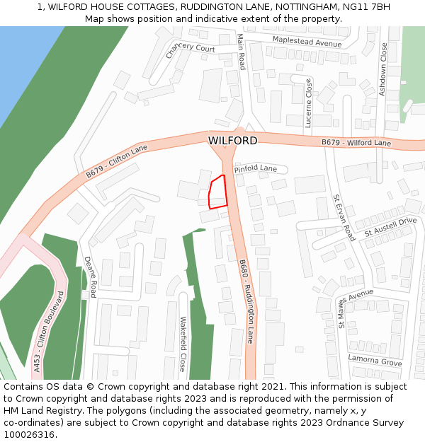 1, WILFORD HOUSE COTTAGES, RUDDINGTON LANE, NOTTINGHAM, NG11 7BH: Location map and indicative extent of plot