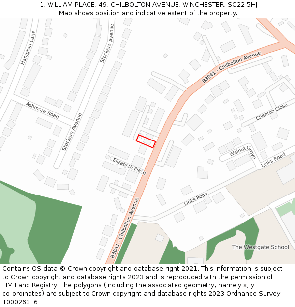 1, WILLIAM PLACE, 49, CHILBOLTON AVENUE, WINCHESTER, SO22 5HJ: Location map and indicative extent of plot