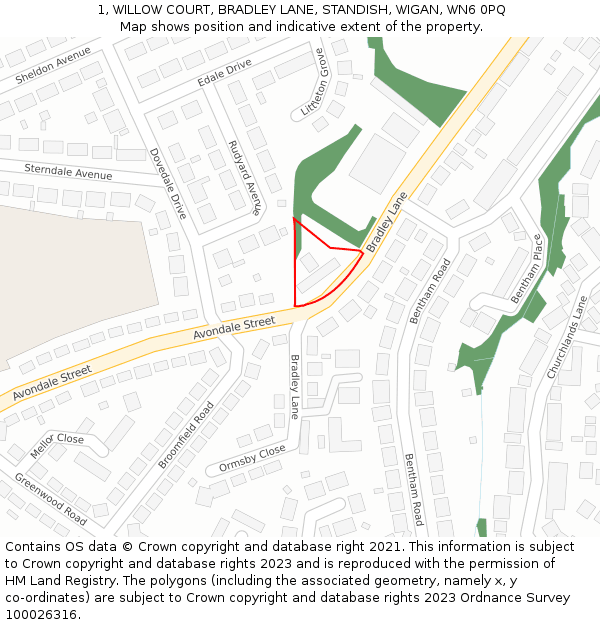 1, WILLOW COURT, BRADLEY LANE, STANDISH, WIGAN, WN6 0PQ: Location map and indicative extent of plot