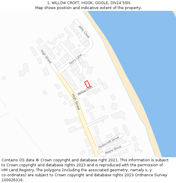 1, WILLOW CROFT, HOOK, GOOLE, DN14 5SN: Location map and indicative extent of plot