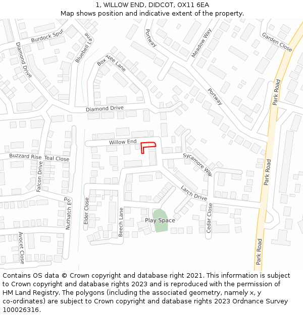 1, WILLOW END, DIDCOT, OX11 6EA: Location map and indicative extent of plot