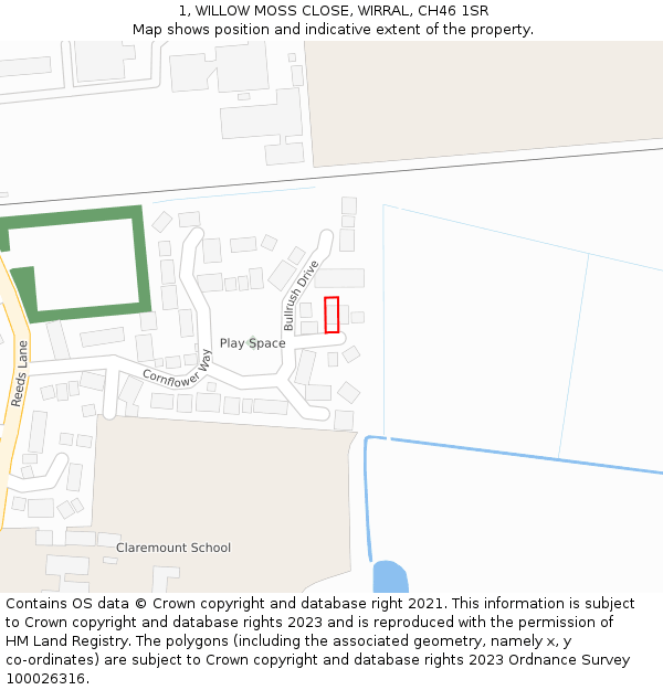 1, WILLOW MOSS CLOSE, WIRRAL, CH46 1SR: Location map and indicative extent of plot