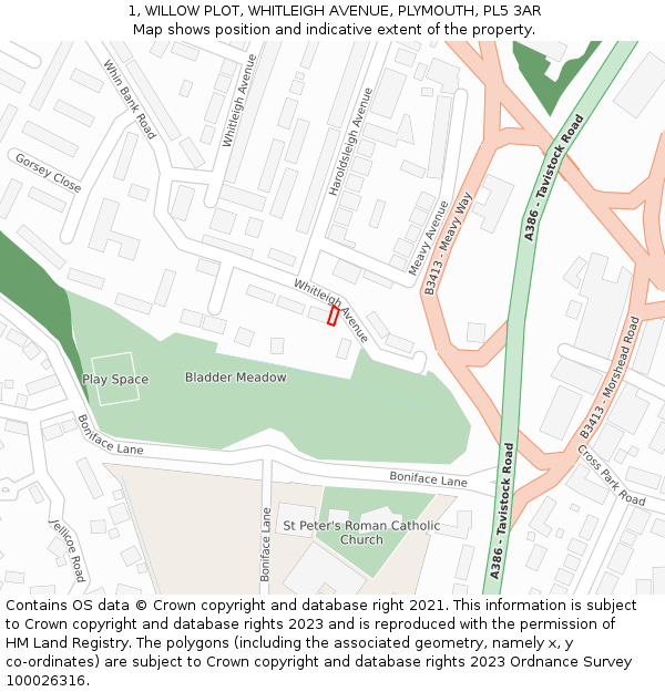 1, WILLOW PLOT, WHITLEIGH AVENUE, PLYMOUTH, PL5 3AR: Location map and indicative extent of plot