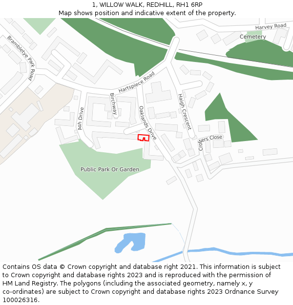 1, WILLOW WALK, REDHILL, RH1 6RP: Location map and indicative extent of plot