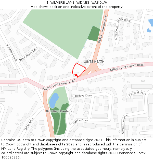 1, WILMERE LANE, WIDNES, WA8 5UW: Location map and indicative extent of plot