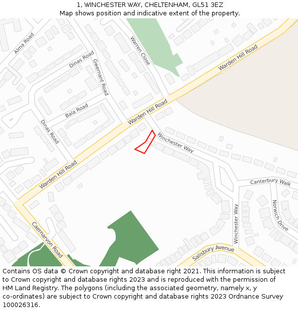 1, WINCHESTER WAY, CHELTENHAM, GL51 3EZ: Location map and indicative extent of plot