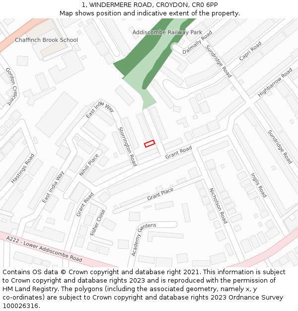 1, WINDERMERE ROAD, CROYDON, CR0 6PP: Location map and indicative extent of plot