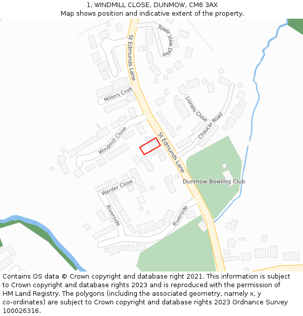 1, WINDMILL CLOSE, DUNMOW, CM6 3AX: Location map and indicative extent of plot