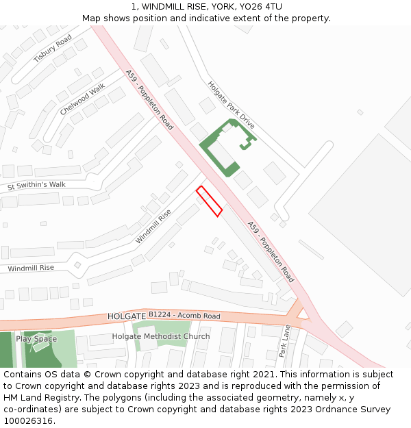 1, WINDMILL RISE, YORK, YO26 4TU: Location map and indicative extent of plot